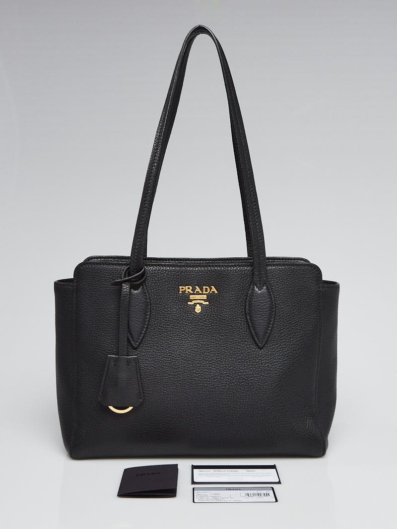 Prada Black Vitello Phenix Leather Small Tote Bag 1BG112 Yoogi s Closet