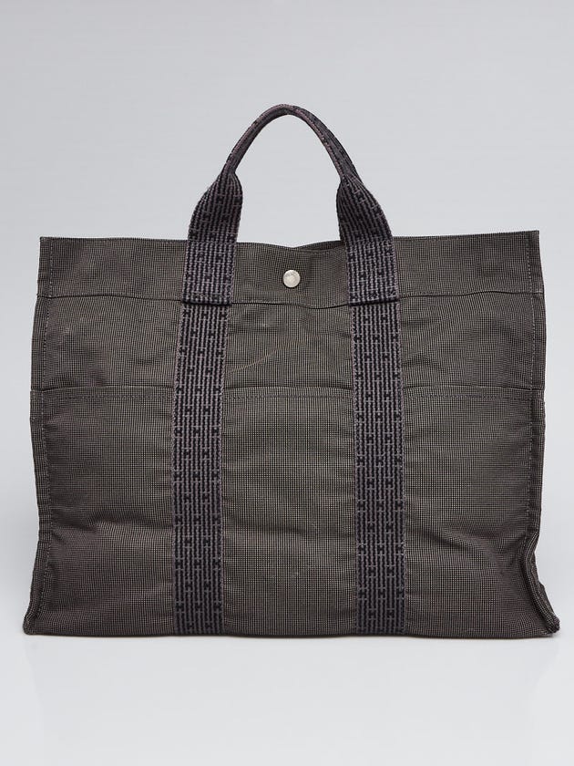 Hermes Grey/Black Canvas Herline MM Tote Bag
