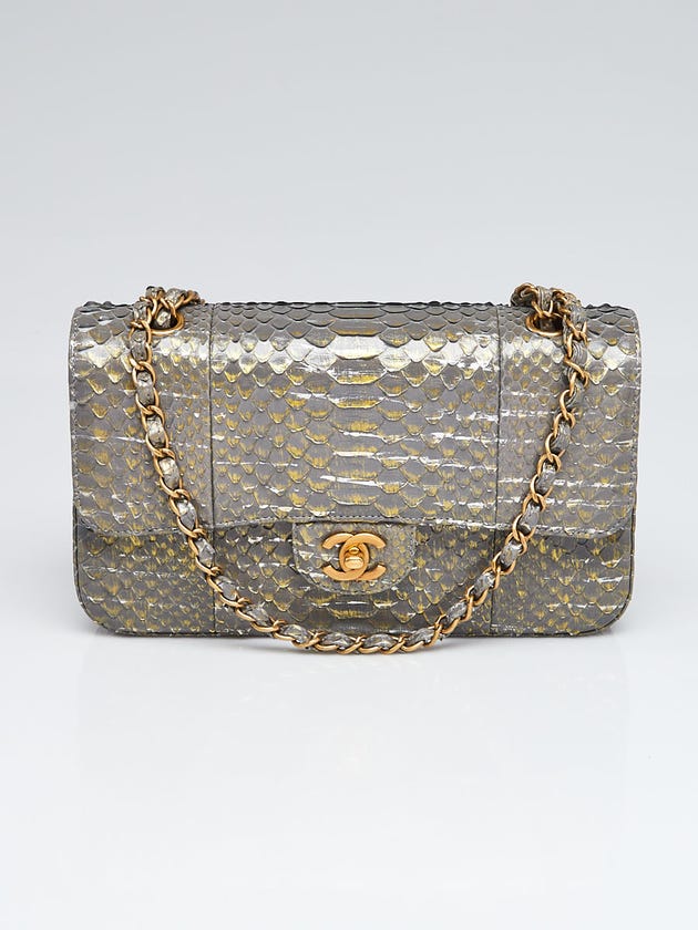 Chanel Grey Python Classic Medium Double Flap Bag