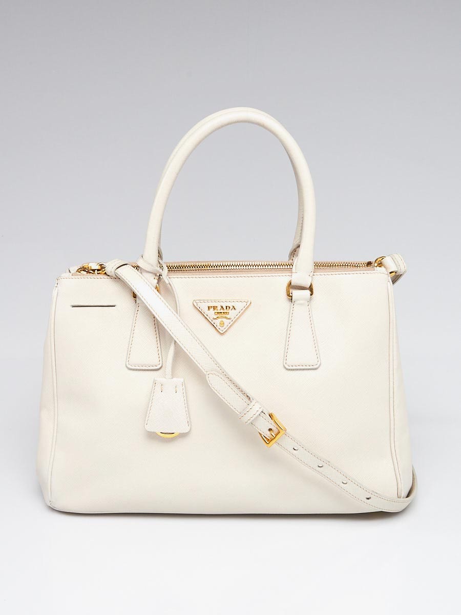 Prada Women Small Saffiano Leather Double Prada Bag-White