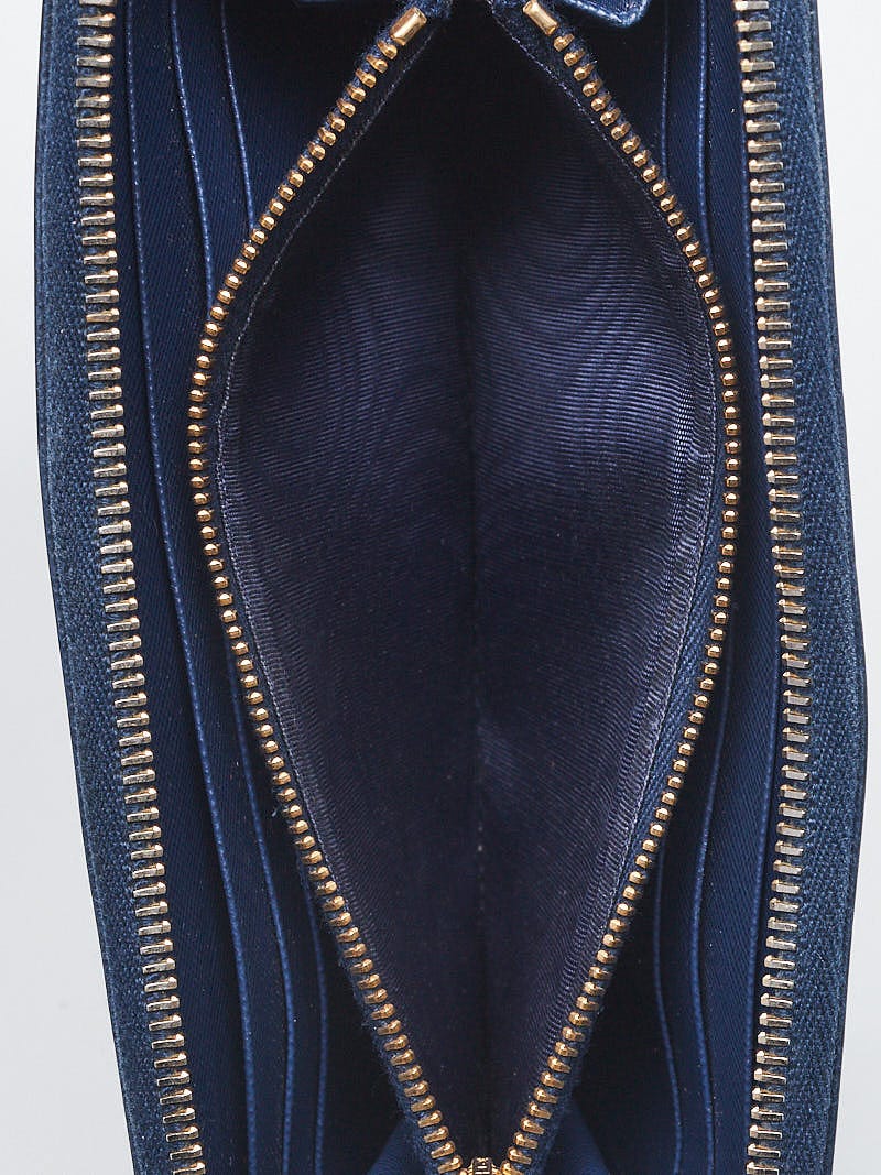 Prada Navy Blue Saffiano Leather Zip Wallet | Yoogi's Closet