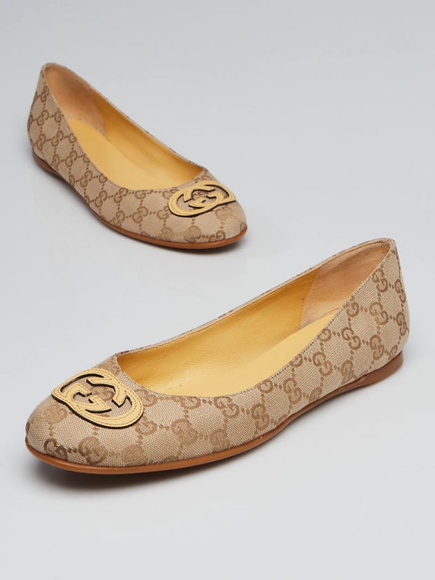 Gucci Beige GG Canvas Interlocking G Ballet Flats Size 9/39.5