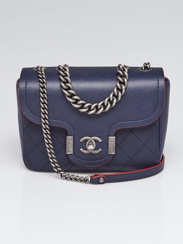Chanel Navy Blue Grained Quilted Leather Archi Chic Flap Bag