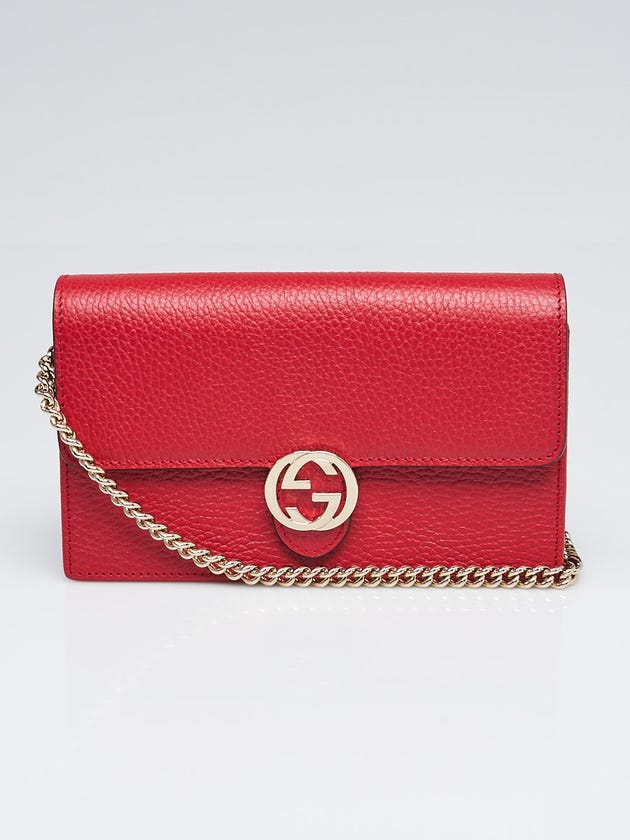 Gucci Red Leather Interlocking G Wallet on Chain Clutch Bag