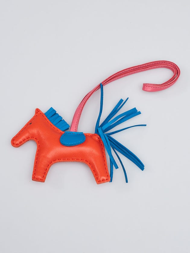 Hermes Orange Poppy/Bleu Zanzibar/Rose Azalee Milo Lambskin GriGri Rodeo Horse PM Bag Charm