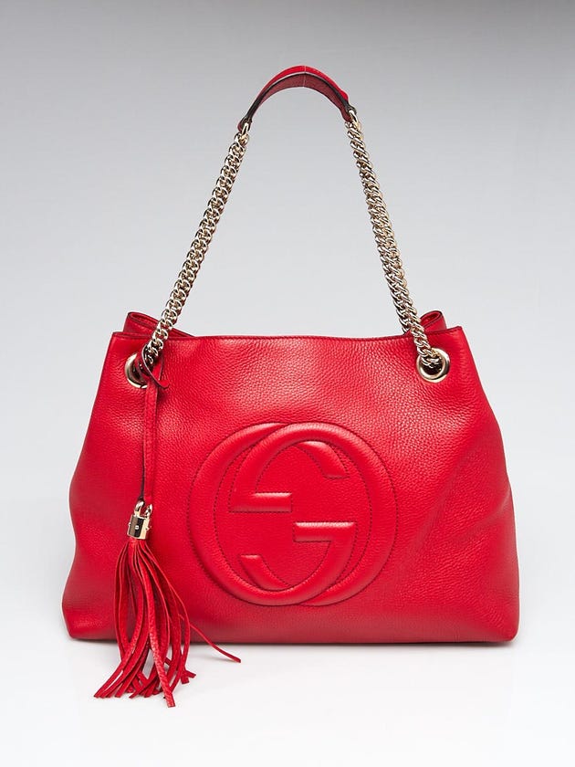 Gucci Red Pebbled Leather Soho Chain Tote Bag