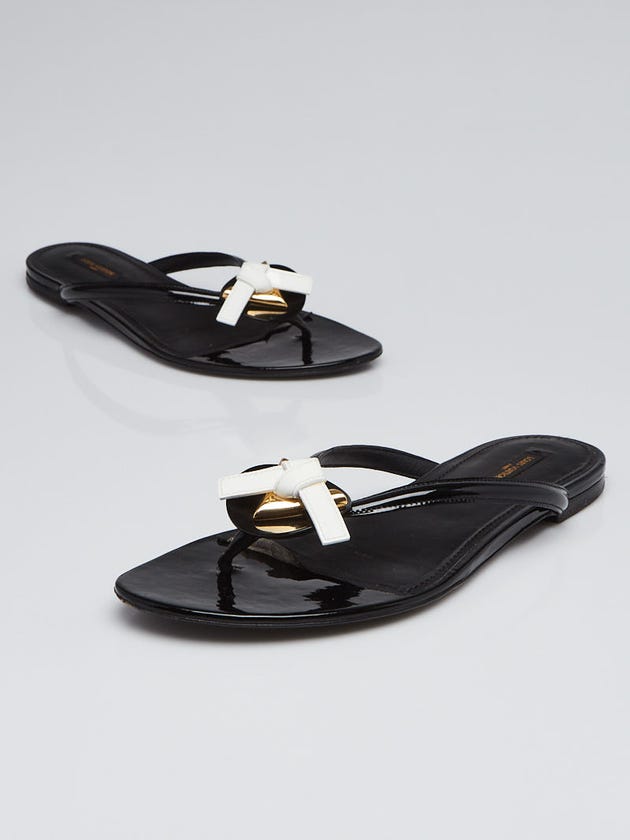 Louis Vuitton Black Patent Leather V Thong Sandals Size 10.5/41