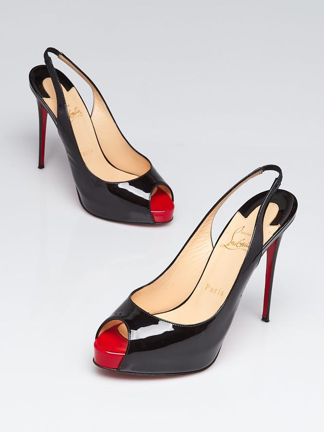 Christian Louboutin Black Patent Leather Private Number 120 Slingback Pumps Size 7.5/38