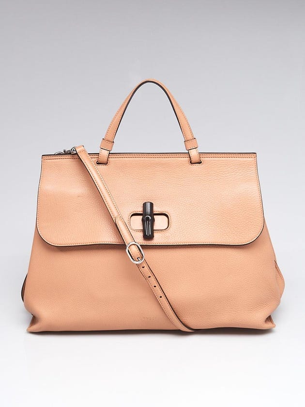 Gucci Beige Pebbled Leather Bamboo Daily Top Handle Bag