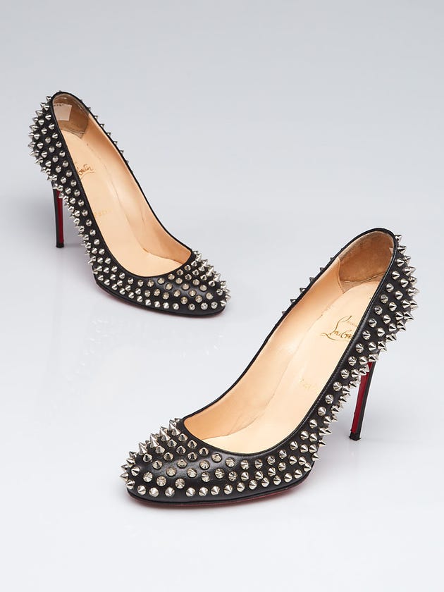 Christian Louboutin Black Leather Fifi Spikes 100 Pumps Size 10/40.5