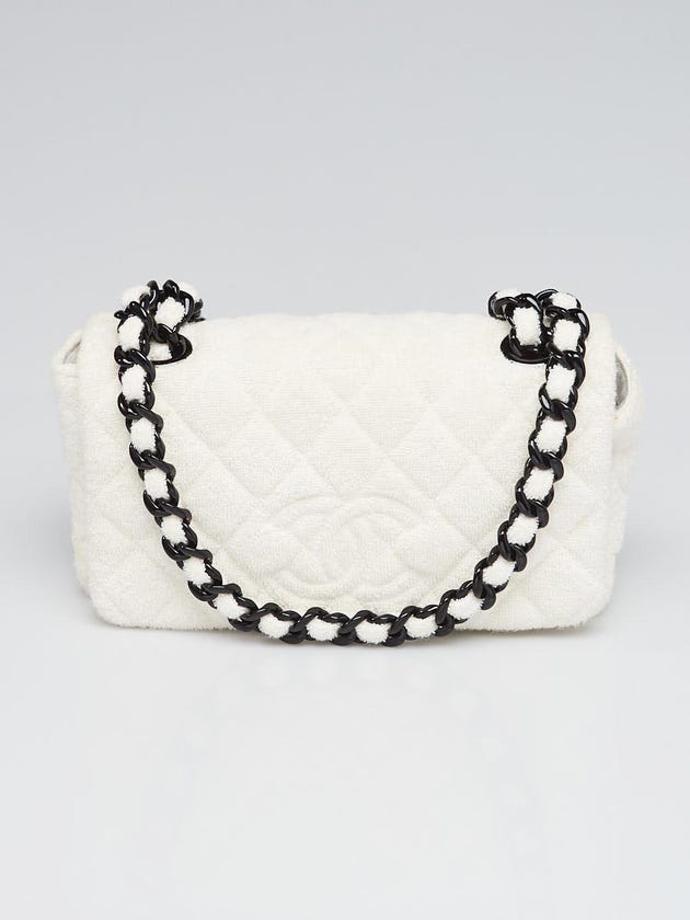 Chanel White Quilted Terry Cloth Fabric Flap Bag