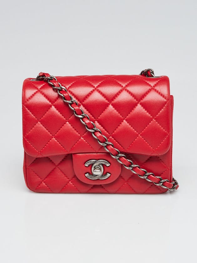 Chanel Red Quilted Lambskin Leather Classic Mini Flap Bag