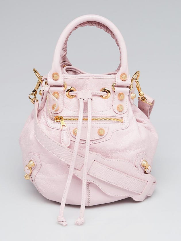 Balenciaga Rose Poudre Lambskin Giant 12 Gold Mini Pompon Bag
