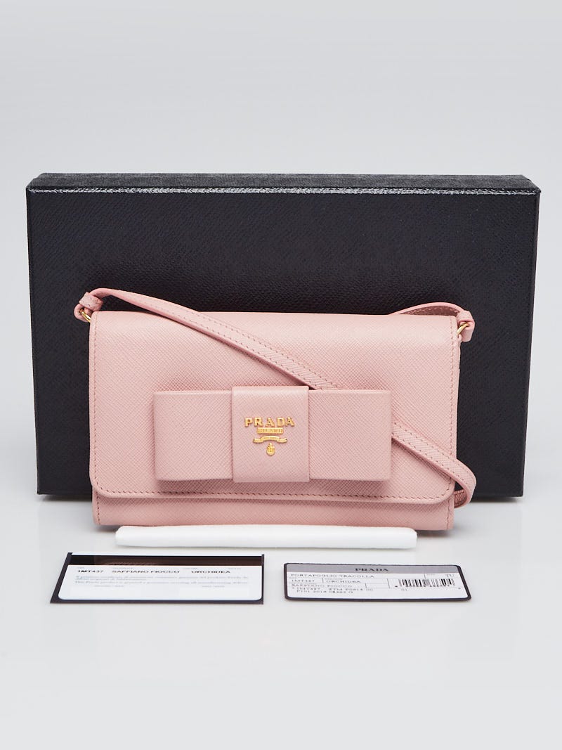 Pink Prada Fiocco Bow Saffiano Lux Long Wallet