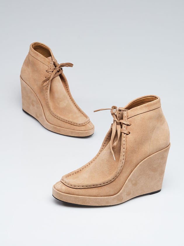 Balenciaga Camel Suede Wedge Booties Size 10/40.5
