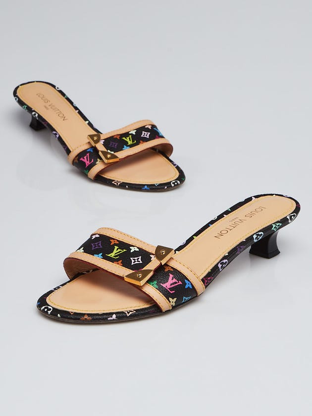Louis Vuitton Black Monogram Multicolore Slide Kitten Heels Size 9.5/40