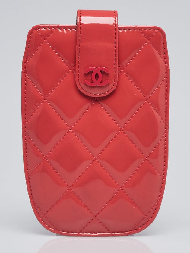 Chanel Coral Quilted Patent Leather Phone Holder Case