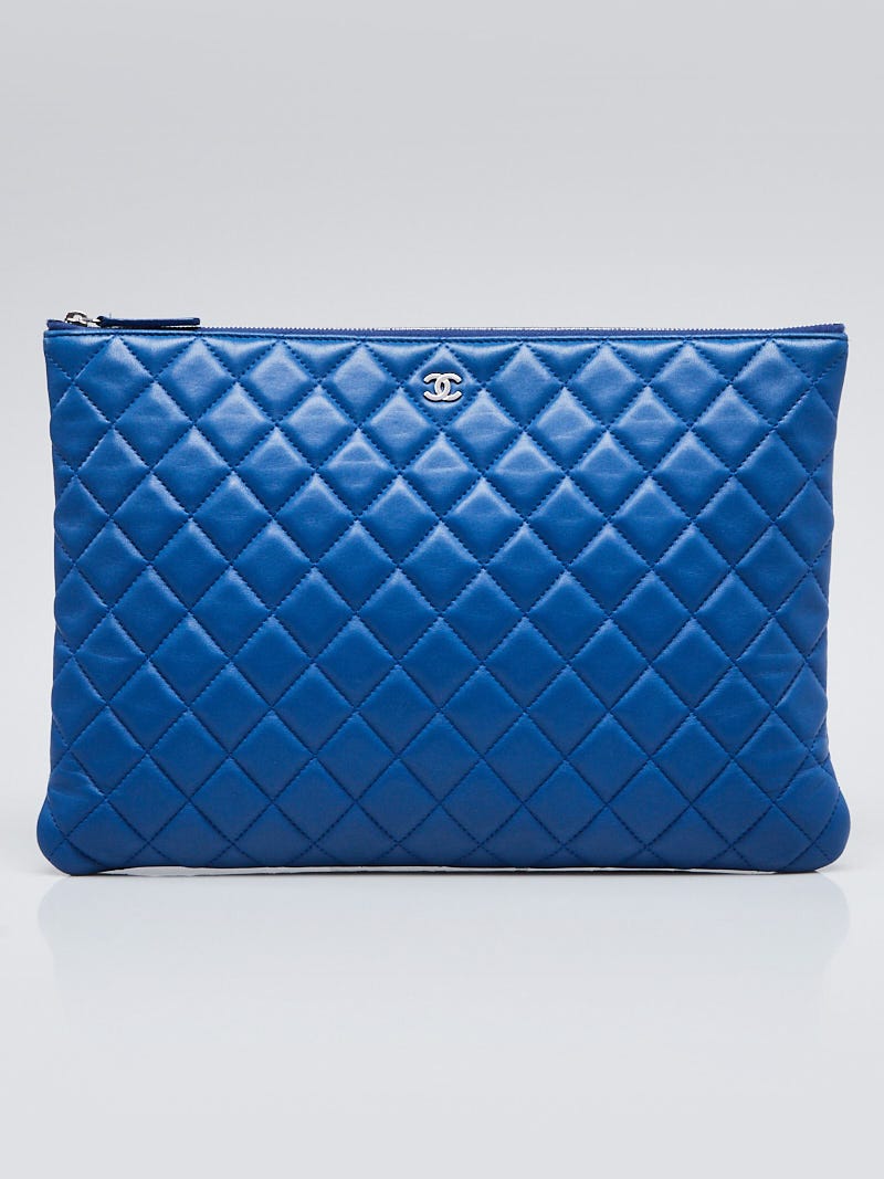 Chanel Bright Blue Lambskin Leather Large Beauty CC Casino O-Case Zip Pouch  - Yoogi's Closet