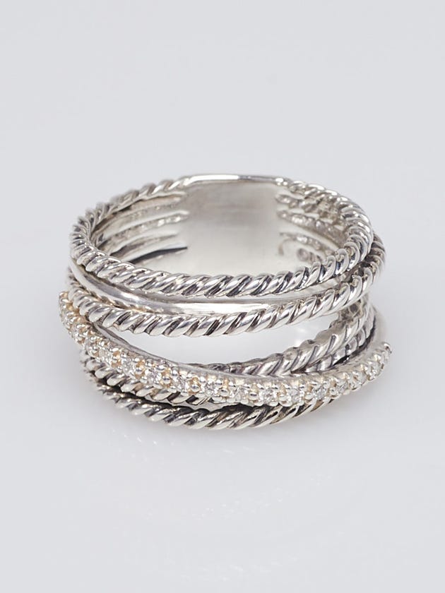 David Yurman Sterling Silver and Diamond Crossover Ring Size 6