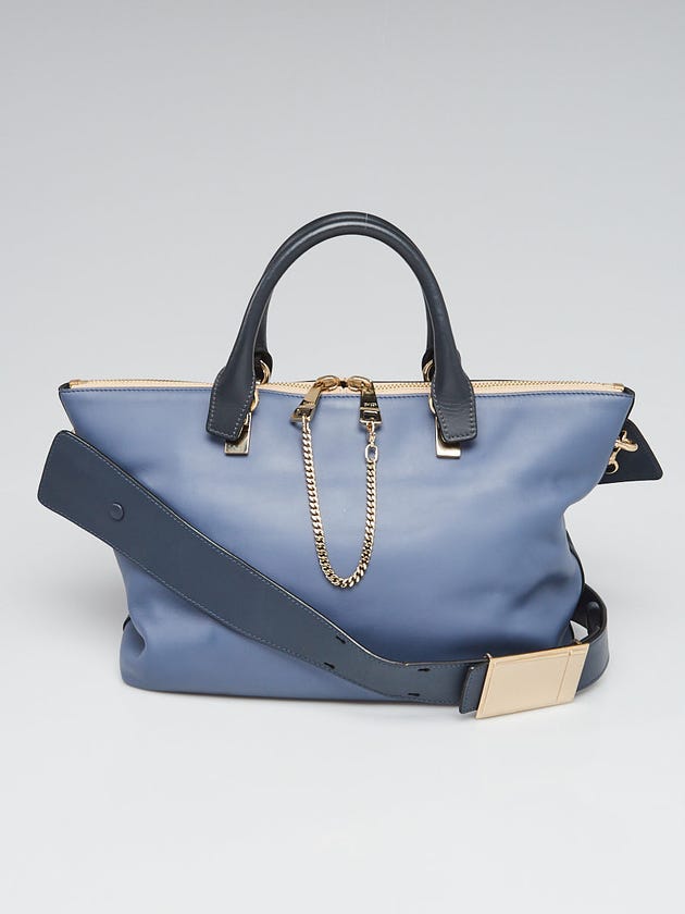 Chloe Street Blue/Navy Leather Two-Tone Medium Baylee Tote Bag