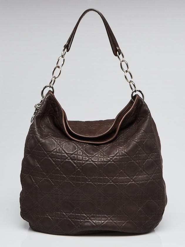 Christian Dior Brown Cannage Quilted Lambskin Leather Soft Shoulder Bag