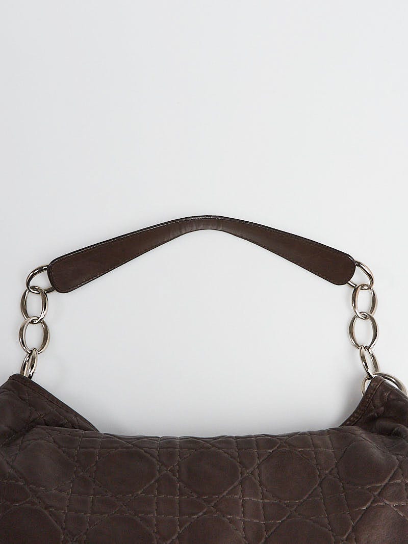 Christian Dior Brown Cannage Quilted Lambskin Leather Soft