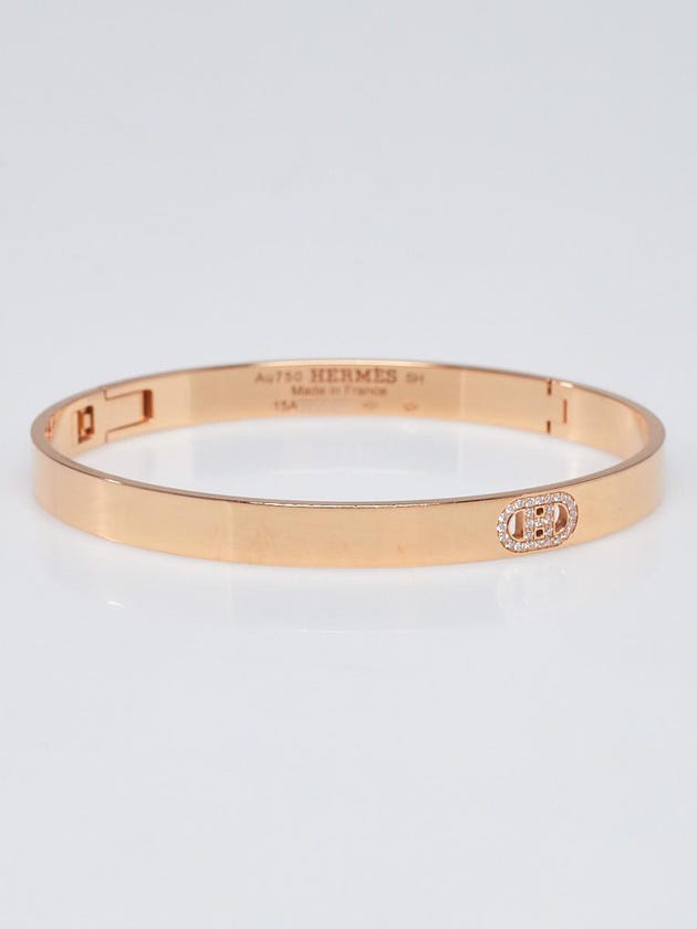 Hermes 18k Rose Gold and Diamond H d'Ancre Small Bracelet Size SH
