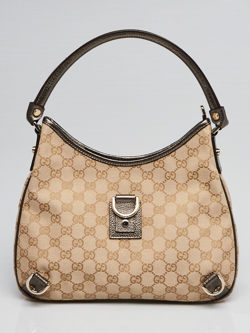 Gucci Beige/Brown GG Canvas and Leather Small Abbey D Ring Hobo