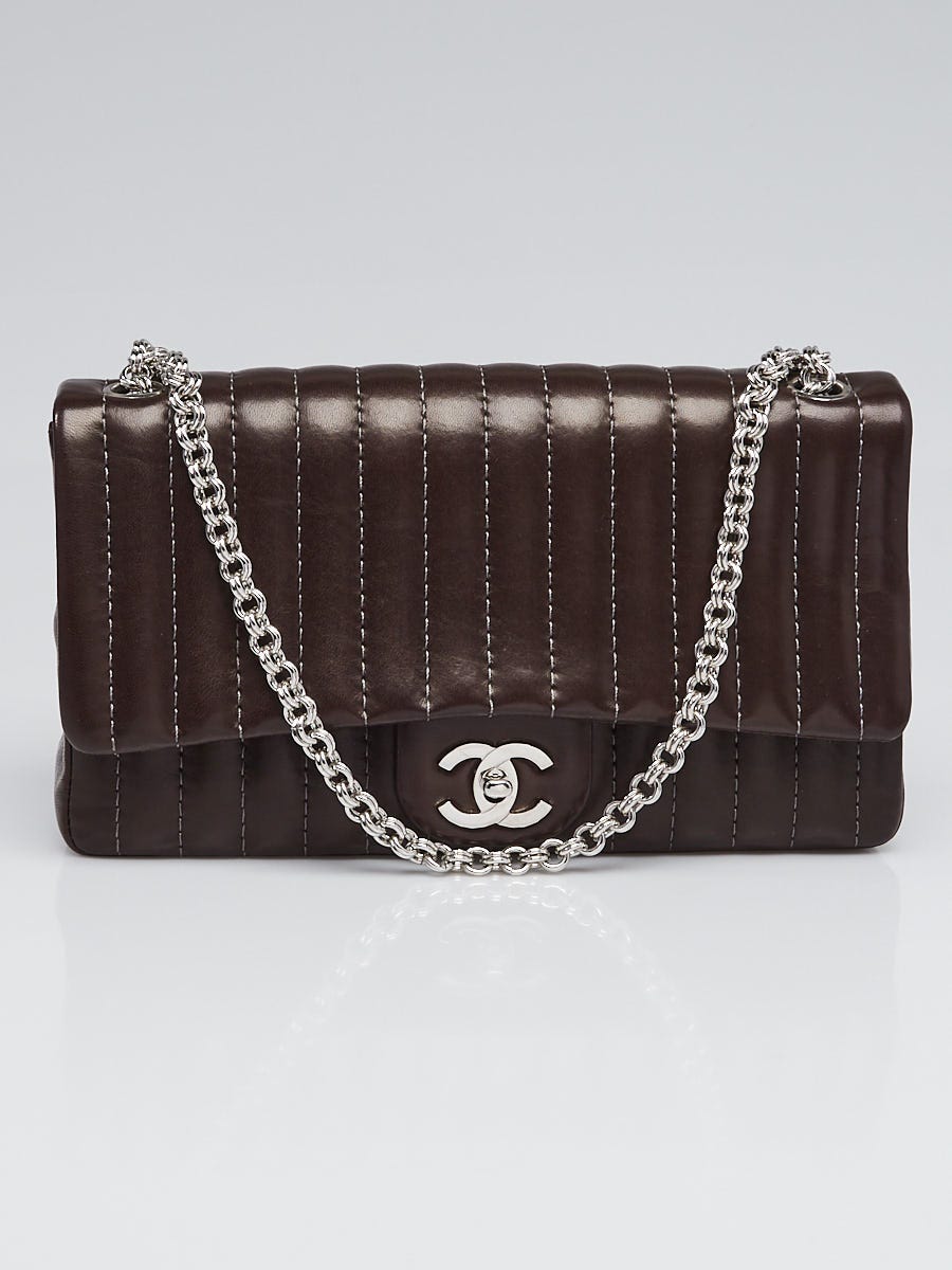 Chanel Brown Vertical Stitch Lambskin Leather Medium Flap Bag