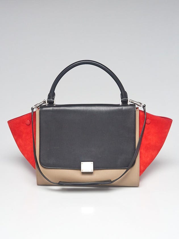 Celine Tri-Color Smooth Leather and Suede Medium Trapeze Bag