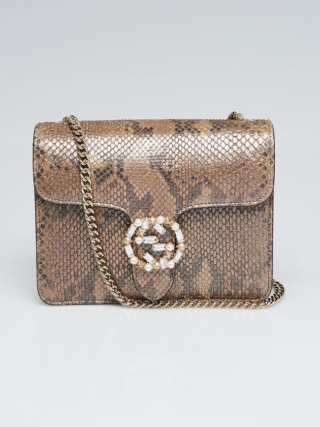 Gucci Brown Metallic Python Interlocking G Shoulder Bag