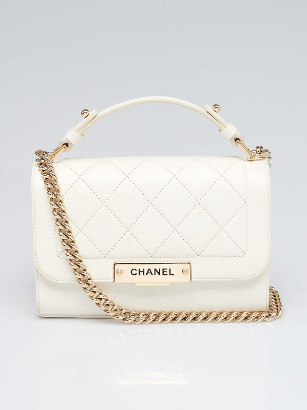 Chanel White Quilted Leather Click Label Small Shoulder Bag