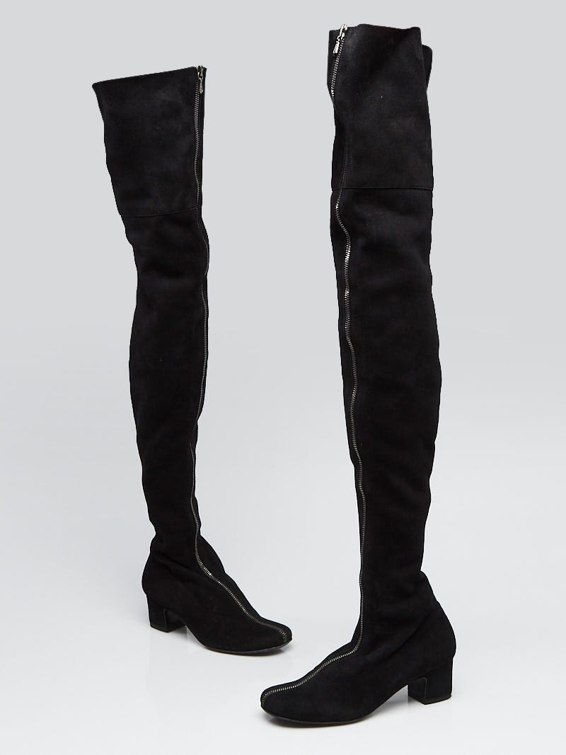 Chanel Black Suede Front Zip Over The Knee Boots Size 5/35.5
