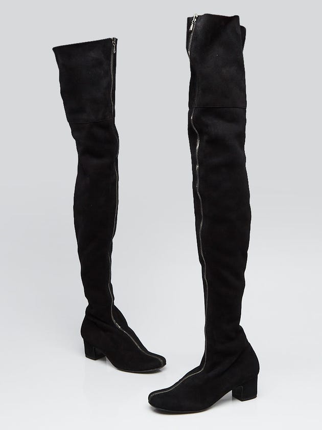 Chanel Black Suede Front Zip Over the Knee Boots Size 5/35.5
