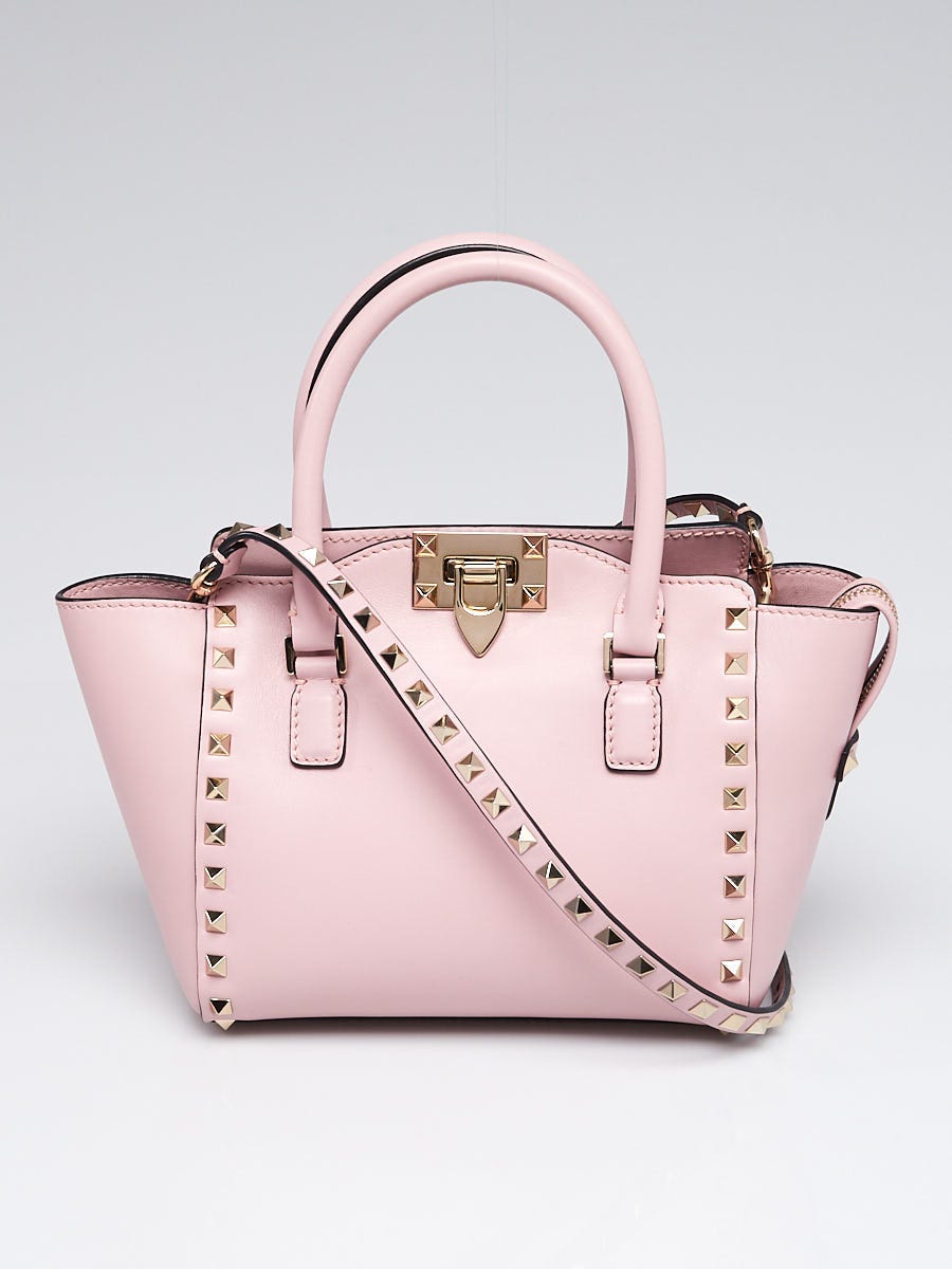 Valentino Pink Leather Rockstud Mini Trapeze Tote Bag | Yoogi's Closet