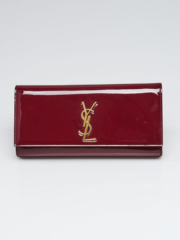 Yves Saint Laurent Bordeaux Patent Leather Cassandre Clutch Bag
