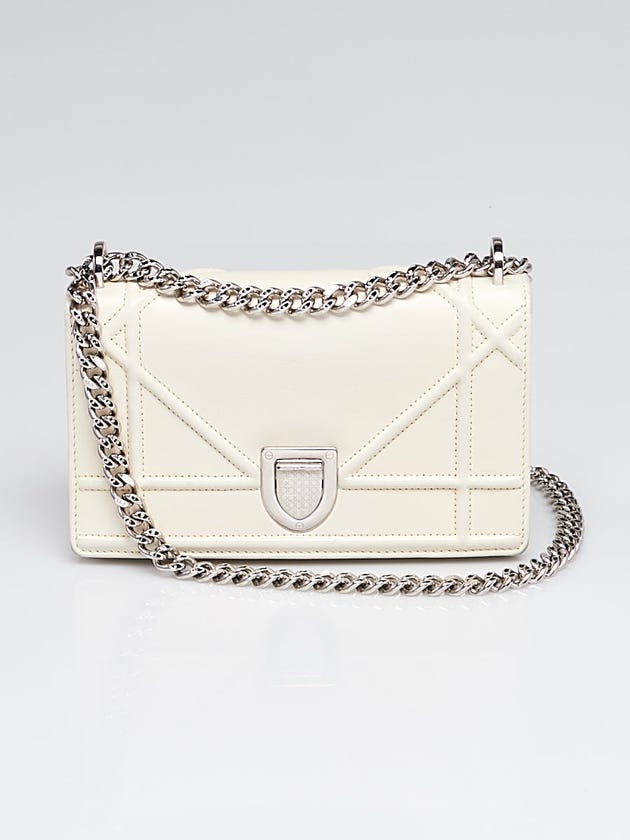 Christian Dior White Lambskin Leather Diorama Mini Wallet on Chain Bag