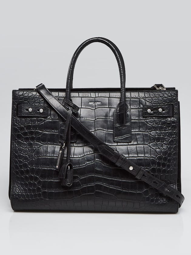 Yves Saint Laurent Black Croc Embossed Leather Sac de Jour Tote Bag