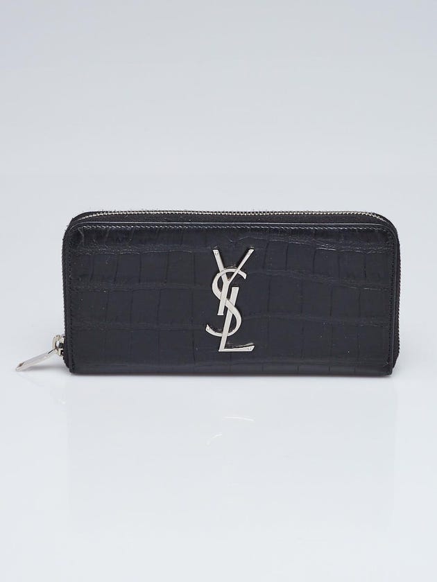 Yves Saint Laurent Black Croc Embossed Leather Zippy Wallet