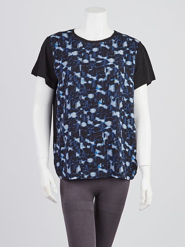 Proenza Schouler Black/Blue Printed Cotton/Silk Top Size M
