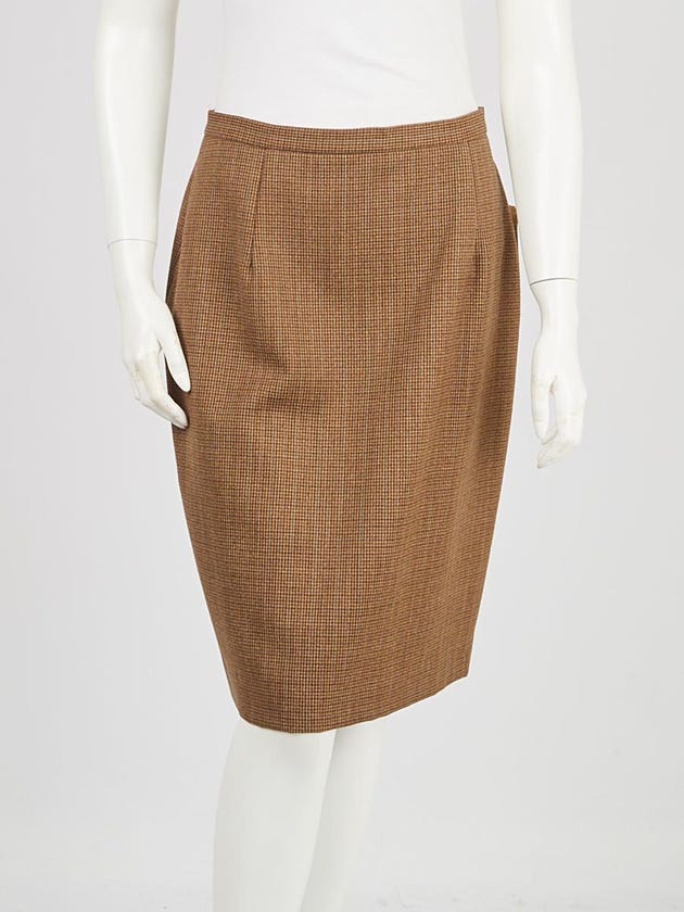 Christian Dior Brown Wool Herringbone Pencil Skirt Size 10/46