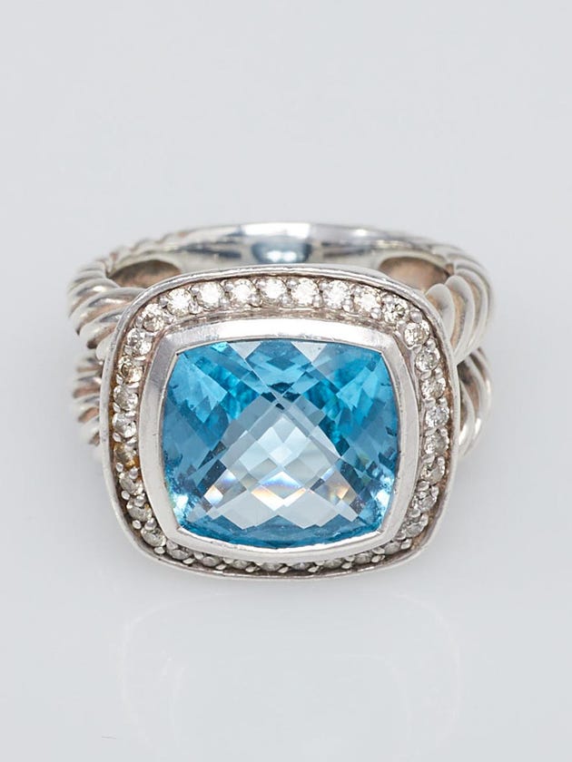 David Yurman 11mm Blue Topaz and Diamond Albion Ring Size 5
