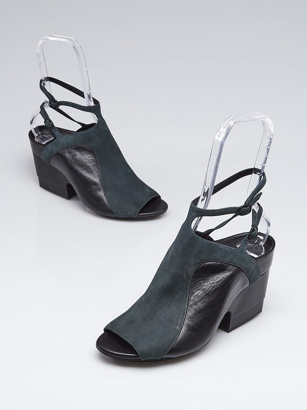 3.1 Phillip Lim Black Leather Grey Nubuck Open Toe Heels Size 8.5/39