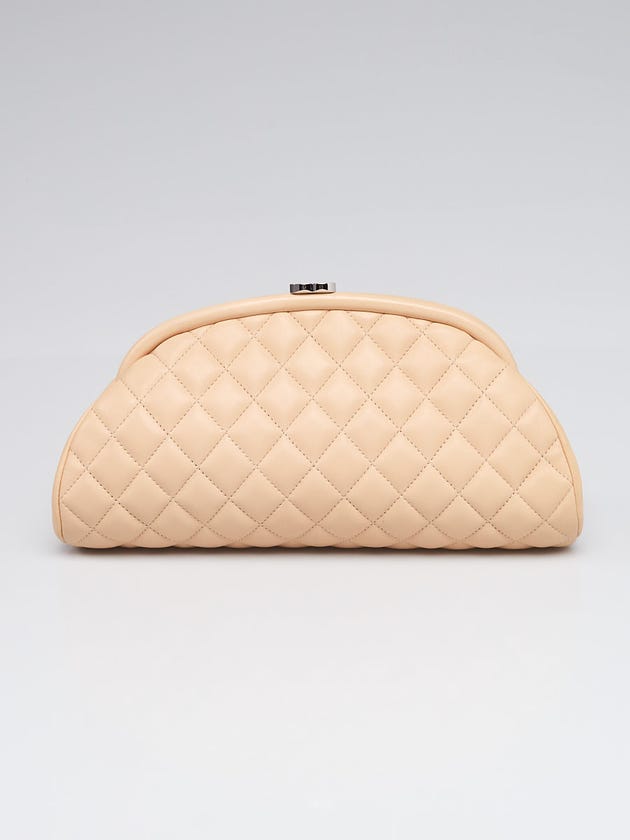 Chanel Beige Clair Quilted Lambskin Leather Timeless Clutch Bag