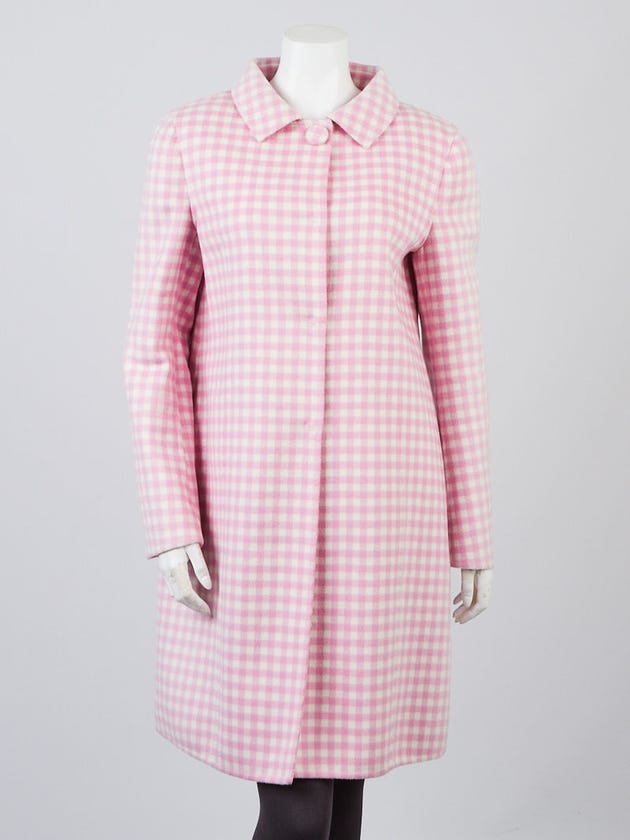 Prada Pink/White Gingham Wool Coat Size 10/44