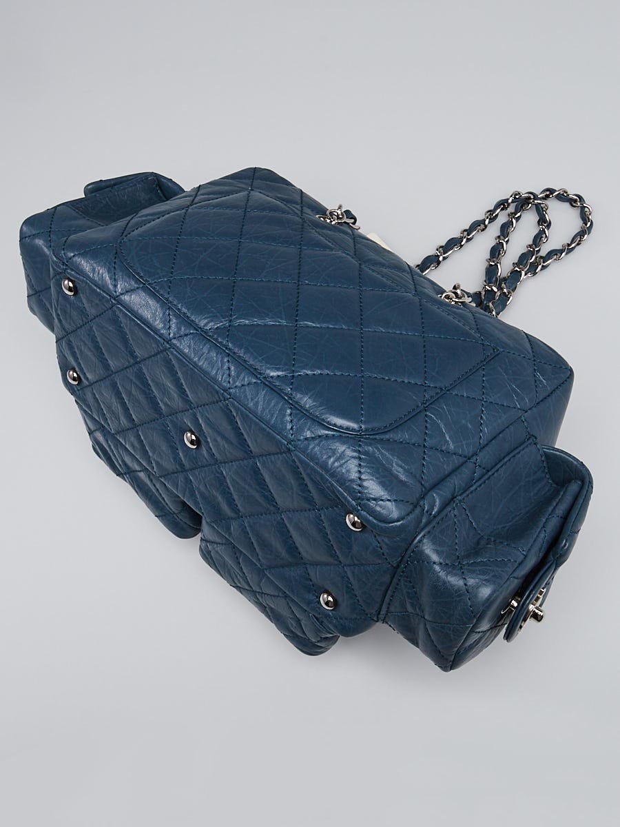 Chanel Blue Quilted Distressed Leather Cambon Cotton Club Reporter