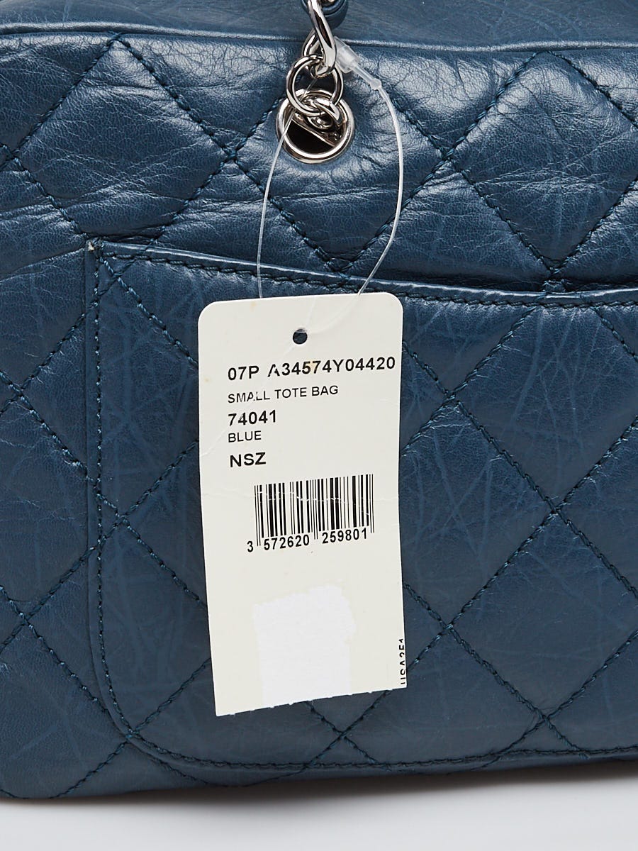 Chanel Blue Quilted Distressed Leather Cambon Cotton Club Reporter