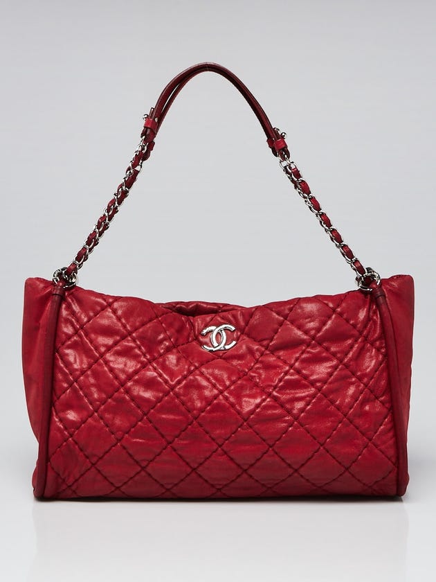 Chanel Red Quilted Leather Shopping Tote Bag