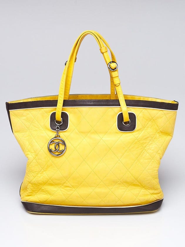 Chanel Yellow Quilted Lambskin Leather Country Club Large Tote Bag