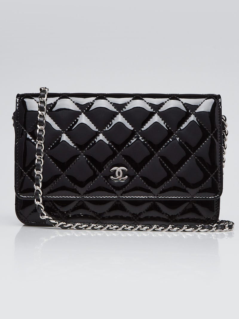 chanel patent wallet on chain black